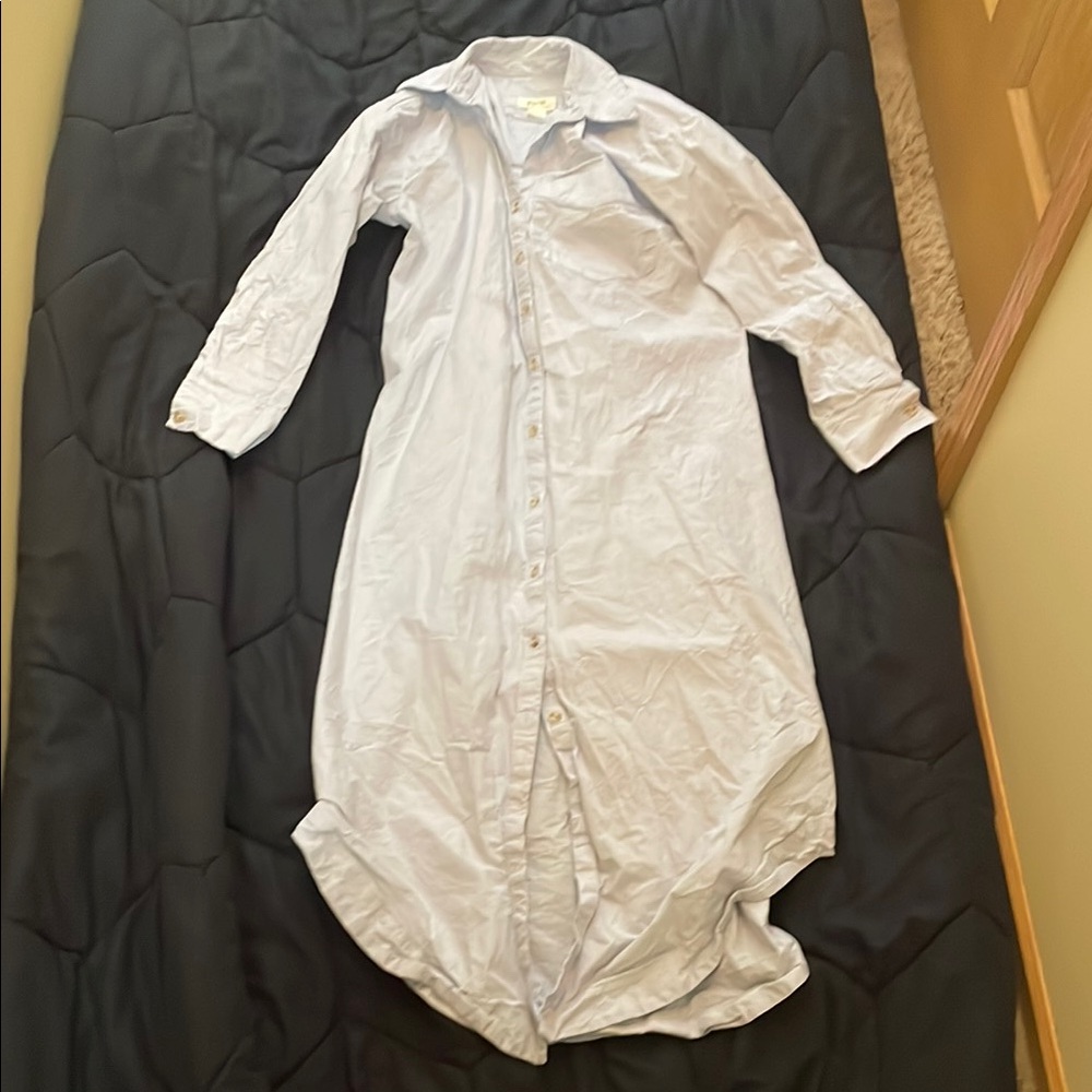 Light Blue Button-Up Long Shirt Dress